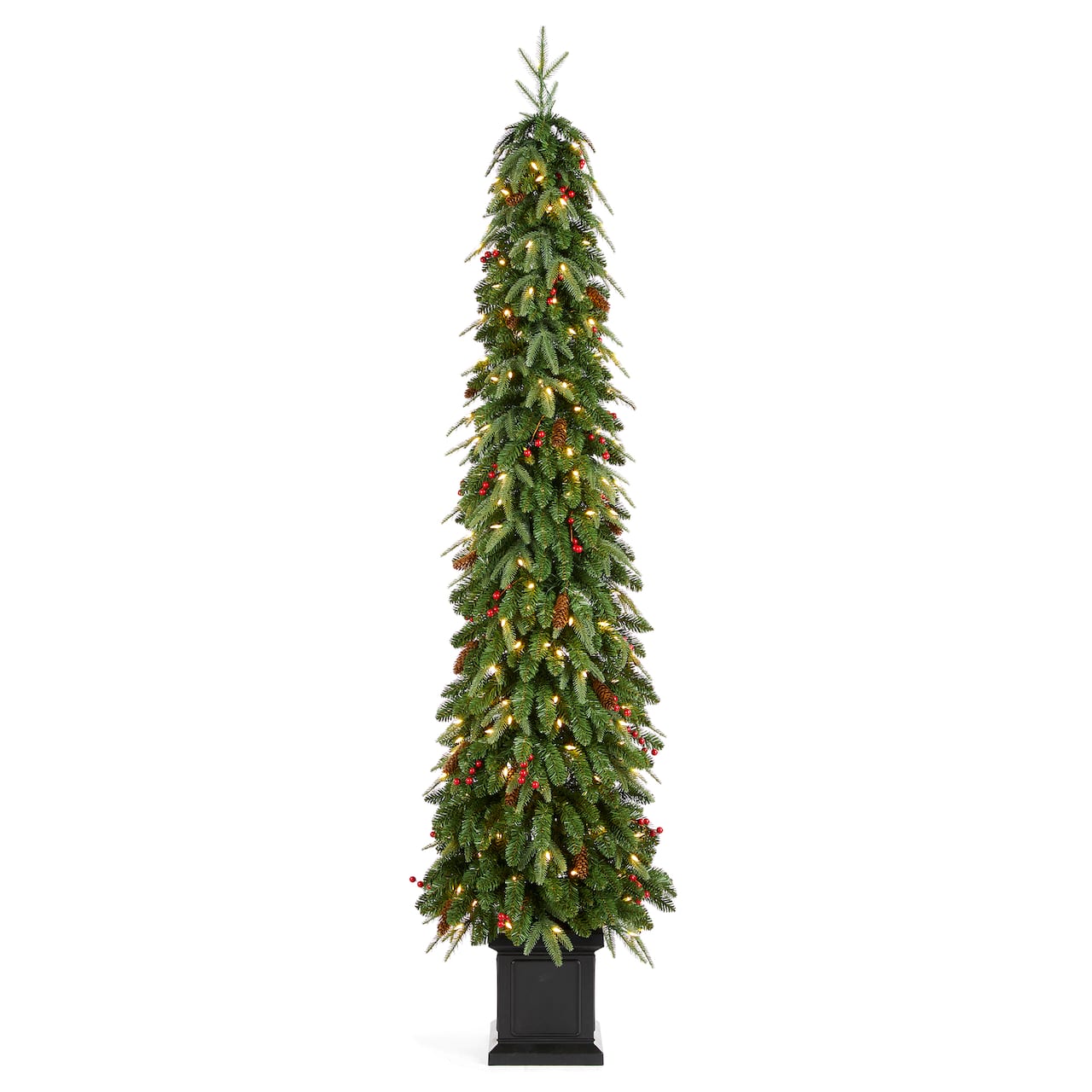 Glitzhome® 7ft Pre-lit Green Artificial Christmas Porch Tree, Warm White Lights
